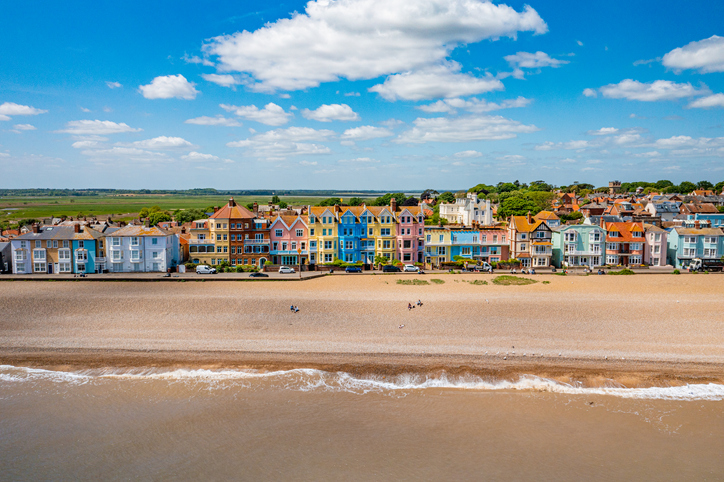 Aldeburgh beach front with colourful houses